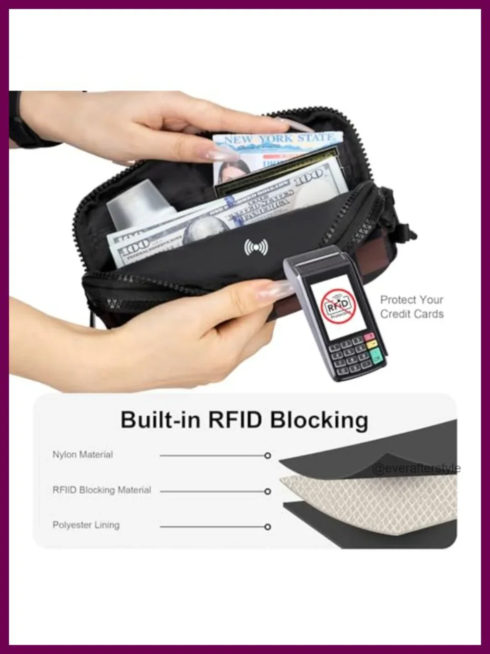 RFID Wristlet Wallet Crossbody Bag Women Checkered Quilted Nylon with Coin Purse